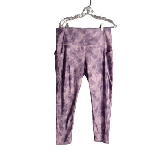 Xersion Quick Dri Ankle Leggings Purple Leaves Pattern Women's High-Rise OX 7/8 - Picture 1 of 7